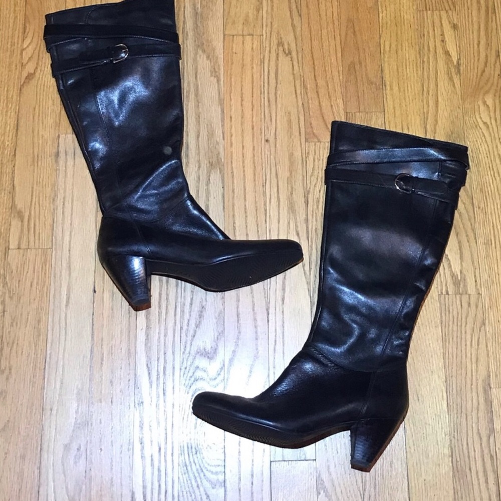 ECCO BLK LEATHER BOOTS US 8-8.5 (UK Sz 39)